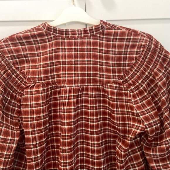 Treasure & Bond Red Plaid V-neck Long Sleeve Blouse Size Small - Picture 9 of 9